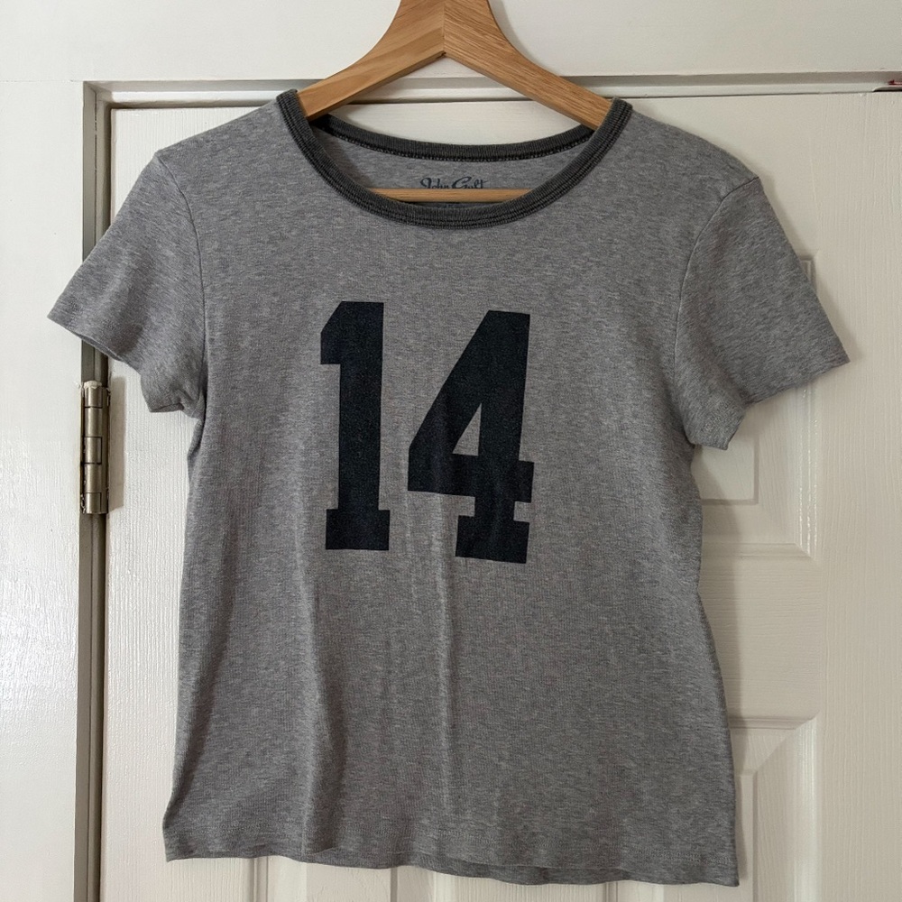 Brandy Melville Gray 14 Top with Blue Print One Size EUC